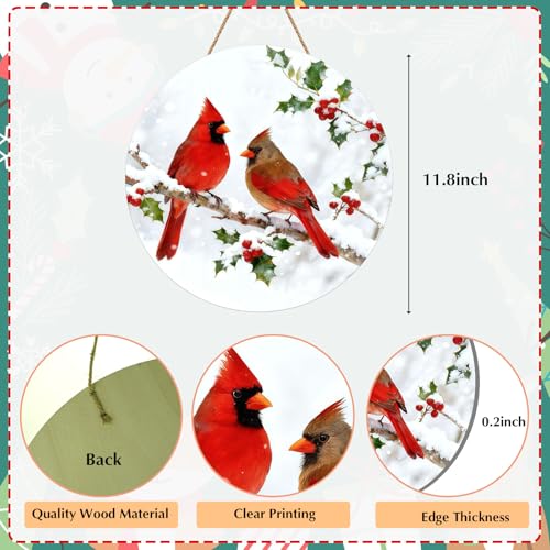 Winter Cardinal Wooden Door Sign - Holiday Wall Decor for Indoor & Outdoor Use