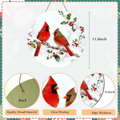 Winter Cardinal Wooden Door Sign - Holiday Wall Decor for Indoor & Outdoor Use