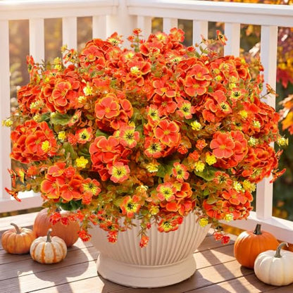 Artificial Geranium Flowers Fall Decor - Orange, 10 Bundles