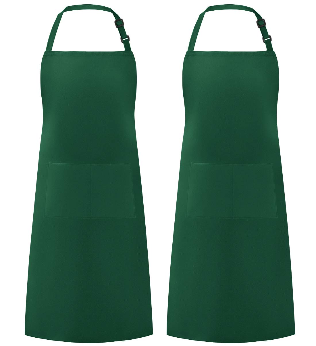 Syntus 2 Pack Adjustable Bib Apron Waterdrop Resistant with 2 Pockets Cooking Kitchen Aprons for BBQ Drawing, Women Men Chef, Dark Green