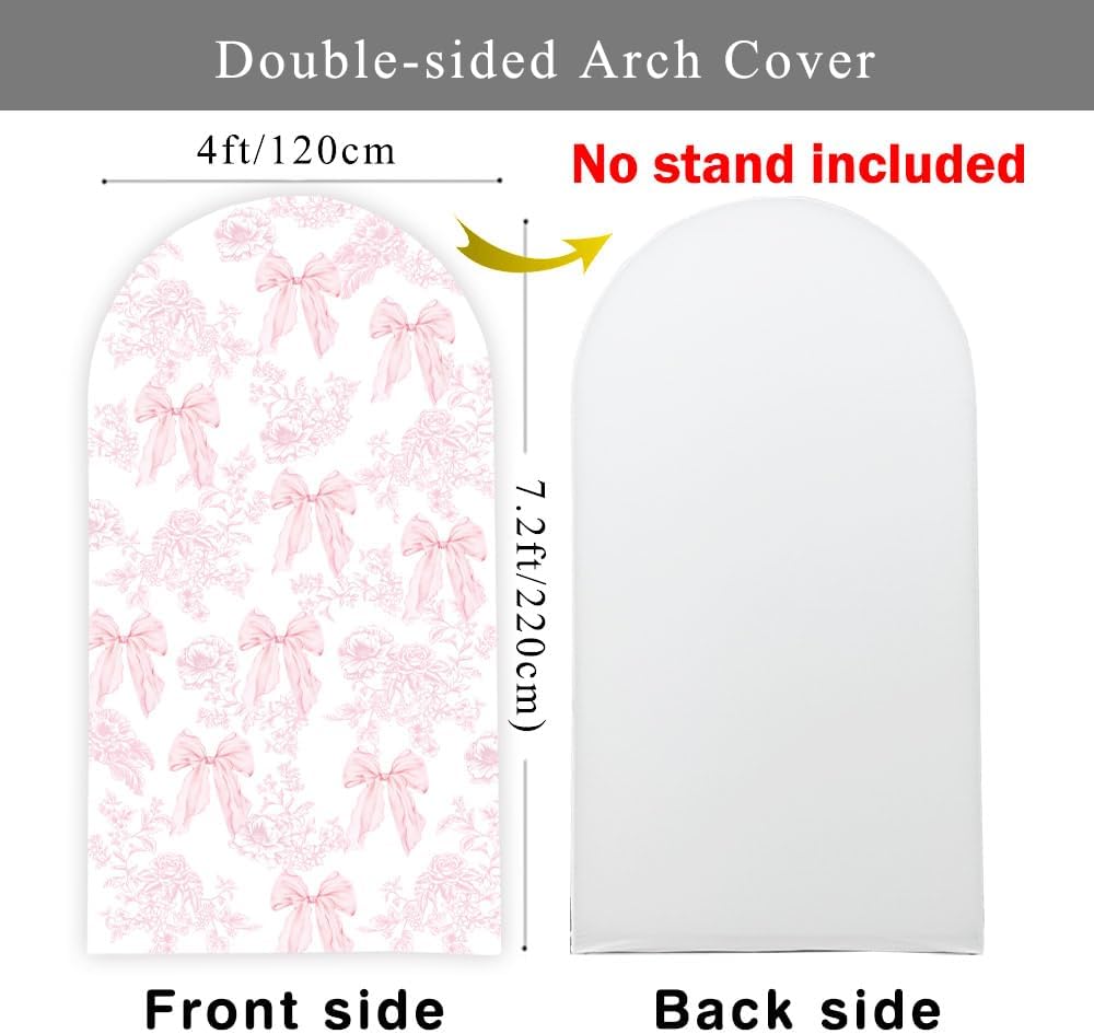Pink Bow Floral Arch Backdrop by Coquette | 7.2ft Stretchy Fitted Cover for Bridal Shower & Birthday Parties