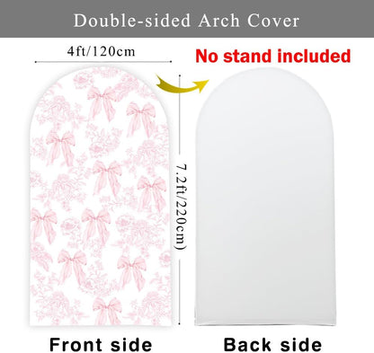 Pink Bow Floral Arch Backdrop by Coquette | 7.2ft Stretchy Fitted Cover for Bridal Shower & Birthday Parties