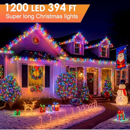 Multicolored Christmas String Lights 1200 LED 394FT Waterproof with 8 Modes & Timer