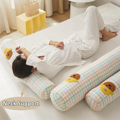 Gingham Plaid Long Body Pillow Cylindrical Bolster Blue 31.5 x 6.3 inches - Support & Comfort