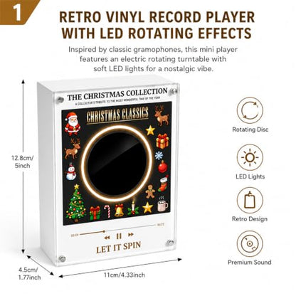 Mini Vinyl Record Player with NFC Touch, 9 Interchangeable Discs & LED Lights