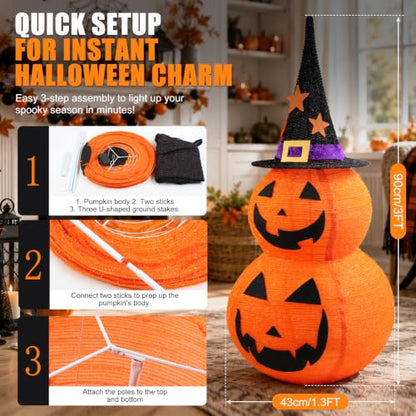 3FT Collapsible Halloween Pumpkin Decorations for Porch Yard & Home - 2-Tier
