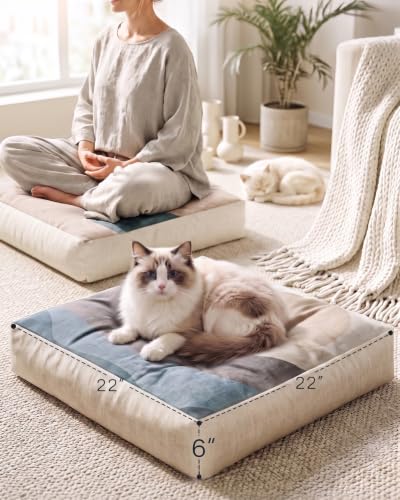 Coffee Large Floor Cushion 22x22x5 Inch Tufted Meditation Seat with Washable Cover