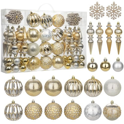 Christmas Tree Decorations Set 92 pcs Shatterproof Ornaments Gold & Silver - Variation of THIS listing