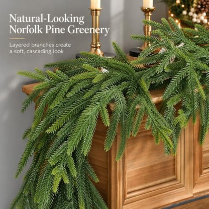Green 6FT Christmas Garland with Real Touch Norfolk Pine - 2 Pack