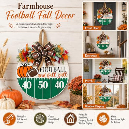 Fall Door Sign for Front Door - White Wooden Football Wreath Decor - Autumn Welcome Sign