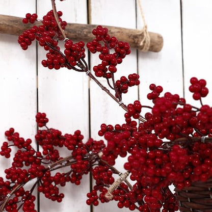 Large Red Berry Garland - 2 Pack, 56 Inch Artificial Christmas Decor for Fireplace & Mantel