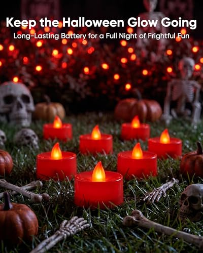 Homemory 50-Pack Red Flameless Tealight Candles - 200+ Hours Runtime