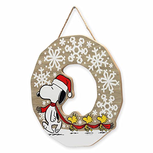 Peanuts Snoopy Snowflake Wreath Wall Decor - White Holiday Hanging Wood Sign
