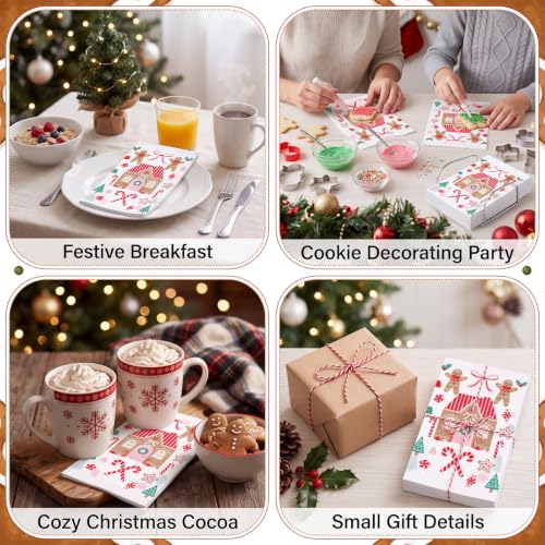 Gingerbread Man Christmas Napkins with Gold Foil - 200 Pack for Holiday Decoupage & Parties