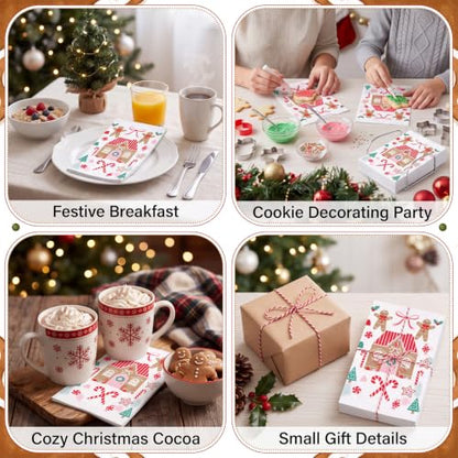 Gingerbread Man Christmas Napkins with Gold Foil - 200 Pack for Holiday Decoupage & Parties