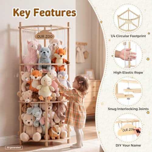 Corner Plush Toy Storage Tower - 52 Inch Kids Room Organizer, Space-Saving Design