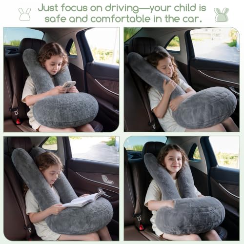 Travel Pillow Car Support Neck & Body Cushion with Fur Cover - Large Dark Gray