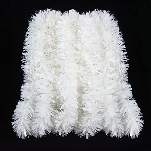 33ft White Christmas Tinsel Garland - Twisted Metallic Decor for Holiday & Home
