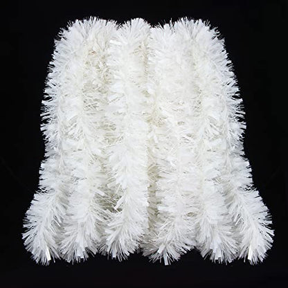 33ft White Christmas Tinsel Garland - Twisted Metallic Decor for Holiday & Home