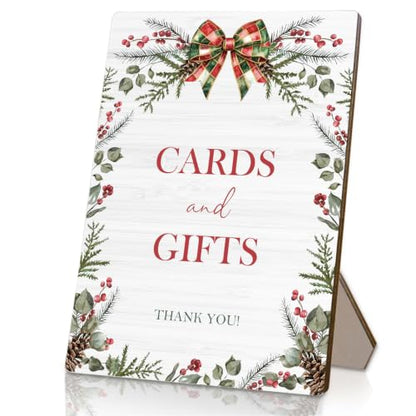 Wedding Floral Bar Sign - Red Bow Christmas Wedding Wooden Stand 5x7 Inch - Wedding & Celebration Decor