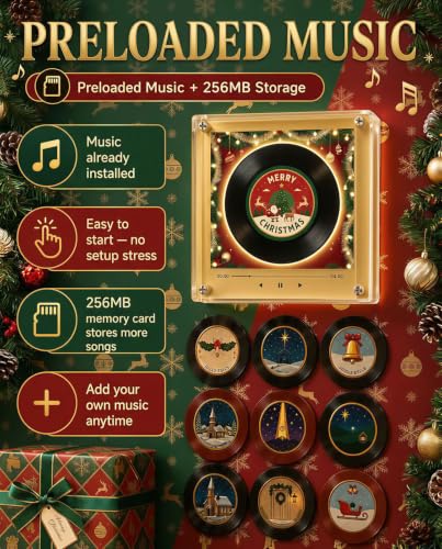 Christmas Magnetic Music Player with Spinning Vinyl Record - White B