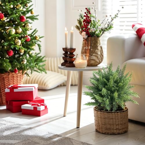 Artificial Cedar Topiary Ball Tree 24 Inch Outdoor Fake Plant Set - UV Resistant