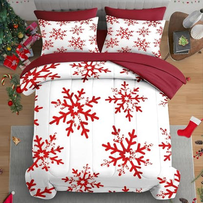 King Snowflake Christmas Comforter Set with Sheets - Cozy Holiday Bedding