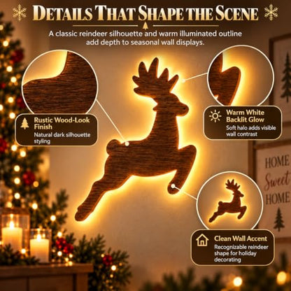 7 Pcs LED Reindeer Wall Decor Set with Warm White Backlit Silhouette Holiday Display