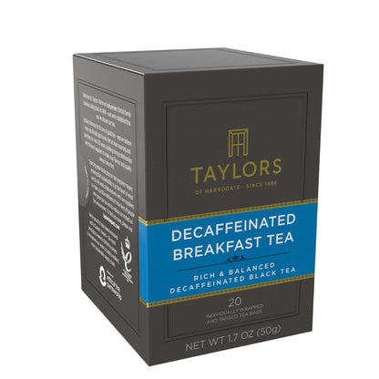 Taylors of Harrogate Decaffeinated Breakfast Tea - Rich & Balanced Flavor | 20 Individually Wrapped Bags