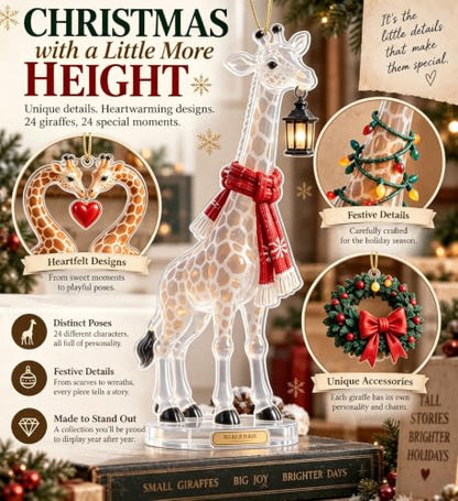 Giraffe Christmas Countdown Decor - 24 Unique Holiday Characters, Festive Table Ornaments