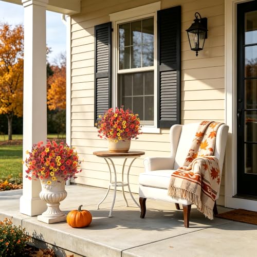 Artificial Fall Mums Flowers Set - Orange, Brown & Yellow for Outdoor & Indoor Decor