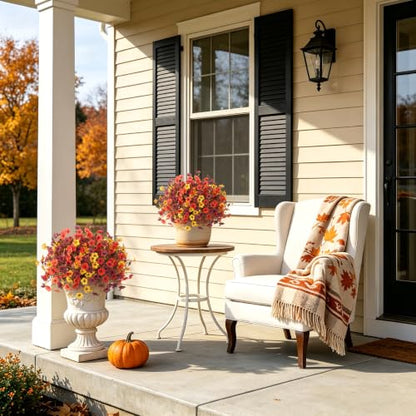 Artificial Fall Mums Flowers Set - Orange, Brown & Yellow for Outdoor & Indoor Decor