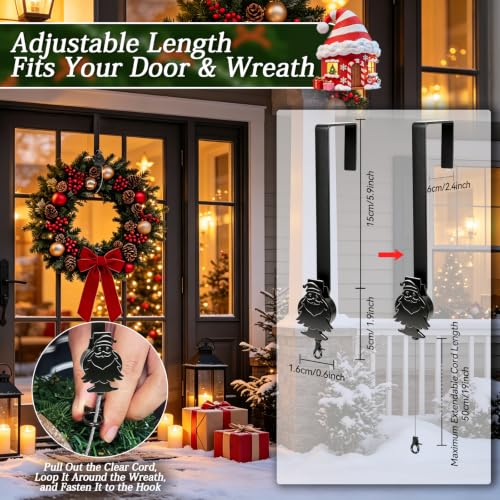 Adjustable Front Door Wreath Hanger - Charcoal, Extendable from 7.8 to 26.8 Inches