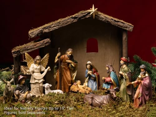 Wooden Nativity Stable for Christmas Scene - Fits 10 Inch Figures