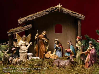 Wooden Nativity Stable for Christmas Scene - Fits 10 Inch Figures