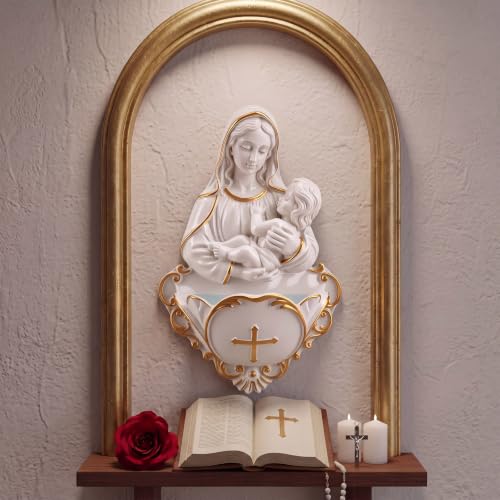 Wall Virgin and Child Holy Water Font for Religious Home Decor