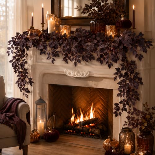 Fall Decorations 6FT Deep Plum Garland for Home & Holiday Decor