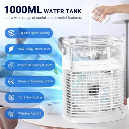Portable Evaporative Air Cooler with 3 Speeds 3 Modes 1200ML Water Tank Remote