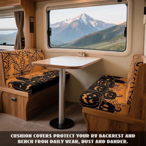 Pumpkin Spider Web RV Dinette Cushion Covers Set of 2 - Fall Decor