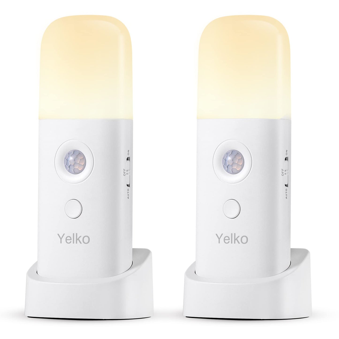 YELKO Motion Sensor Night Light, 2000mAh Rechargeable Night Lights Battery Powered, PortableＤimmable Nightlights with 5 Brightness Levels for Kids,Adults (Warm White 2Pack)