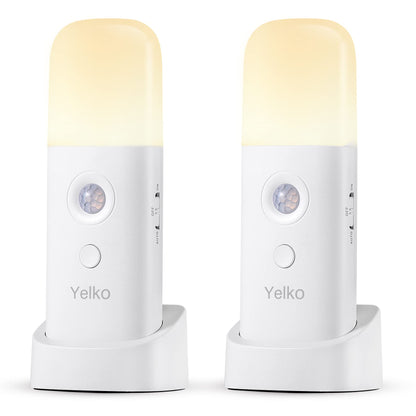 YELKO Motion Sensor Night Light, 2000mAh Rechargeable Night Lights Battery Powered, PortableＤimmable Nightlights with 5 Brightness Levels for Kids,Adults (Warm White 2Pack)