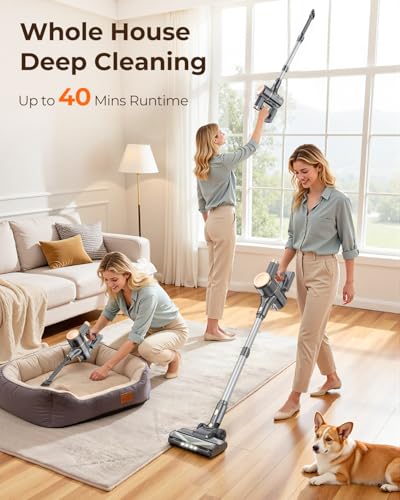 Lightweight Cordless Stick Vacuum Cleaner with Powerful Suction, 40 Min Runtime