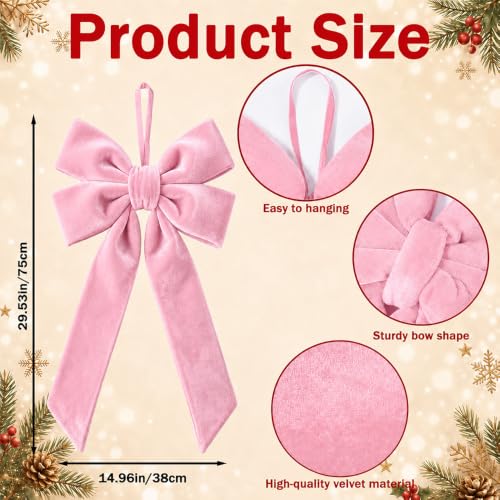 Pink Velvet Christmas Tree Topper Bow 15x30 Inches Holiday Decoration