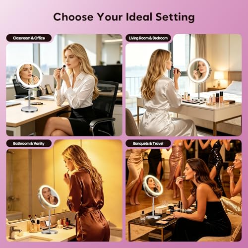 Nickel 9-Inch Double-Sided Lighted Makeup Mirror with 30X Magnification & Adjustable Brightness