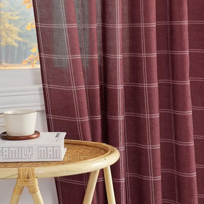NICETOWN Buffalo Plaid Light Filtering Window Curtains - 52W x 108L Burgundy Red, Pack of 2, Diagonal Check