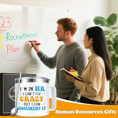 HR Gifts Insulated Mug - Human Resources Appreciation Gift, 14oz White HR Mug - Variation of HR