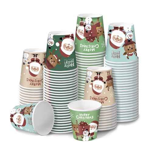 RUSPEPA 2 oz Bathroom Cups, Disposable Paper Cups - 100 Pack Set Christmas Cartoon Santa Claus Design Printed - Mini Mouthwash Rinse Paper Cups for Home, Bathroom, Picnic, Party, and Events