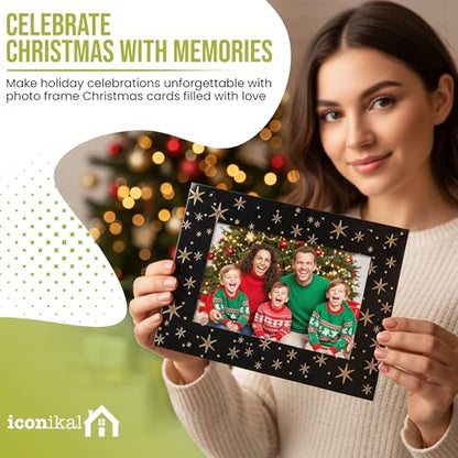 Christmas Photo Frame Cards Black and Gold 16-Pack