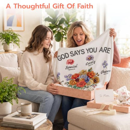 Christian Blanket for Women with Flowers - Religious Inspirational Gift - Bouquet-White Variation 50x60"