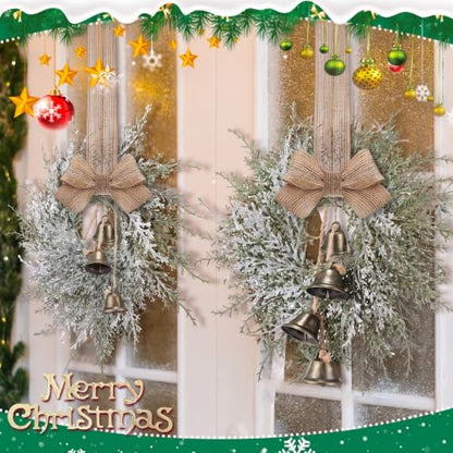 8 Pcs Mini Christmas Wreaths with Bells and Ribbons for Cabinets - Festive Decor